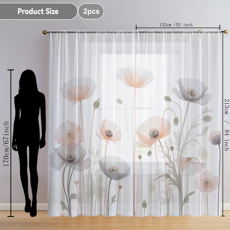 2PCS Digital Print Sheer Curta - Office Lighting Decor 评论和价格