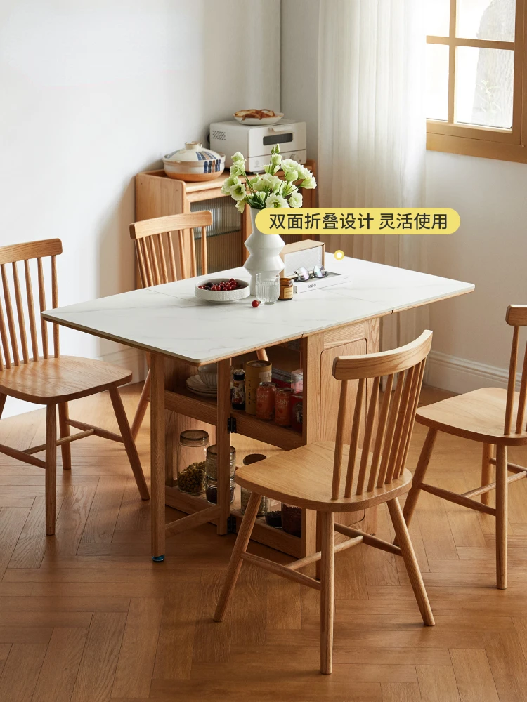 Household Small Apartment Oak Folding Dining Table Sideboard Cabinet Retractable Dining Table