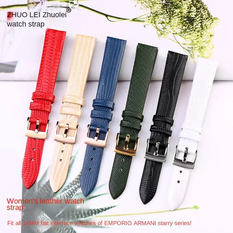 Women Genuine Leather watch strap For Armani AR1681 1683 1882 1926 1726 Thin Soft Wristband Watchband Green blue white golden