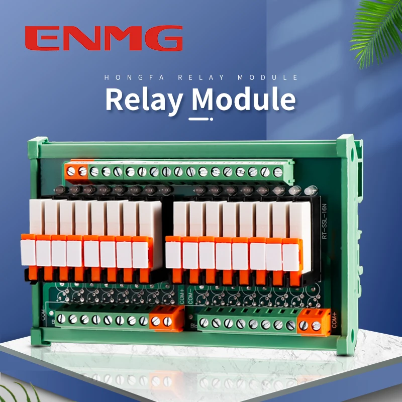 ENMG Ultra-Slim Multi-Channel HF41F Electromagnetic Relay Module–DIN-Rail MIL-Style Terminal Block with 24V Coil & Surge Prote