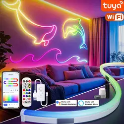 TUYA WiFi Neon RGBIC Luce di striscia Luci LED intelligenti Illuminazione a nastro USB 5V Lampada Smart APP Dream Color Strisce decorative al neon impermeabili