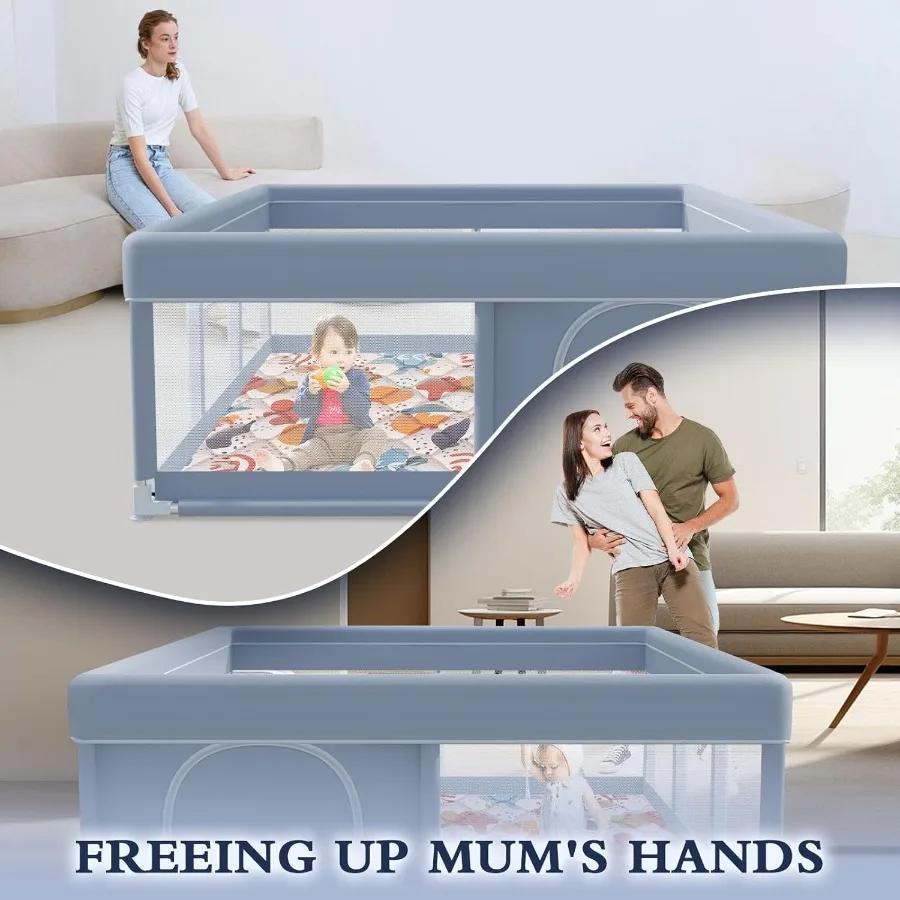 روضة أطفال مقاس 74 × 50 بوصة مع روضة أطفال حصيرة للأطفال والأطفال الصغار سياج ألعاب مركزي نشط داخلي وخارجي #6