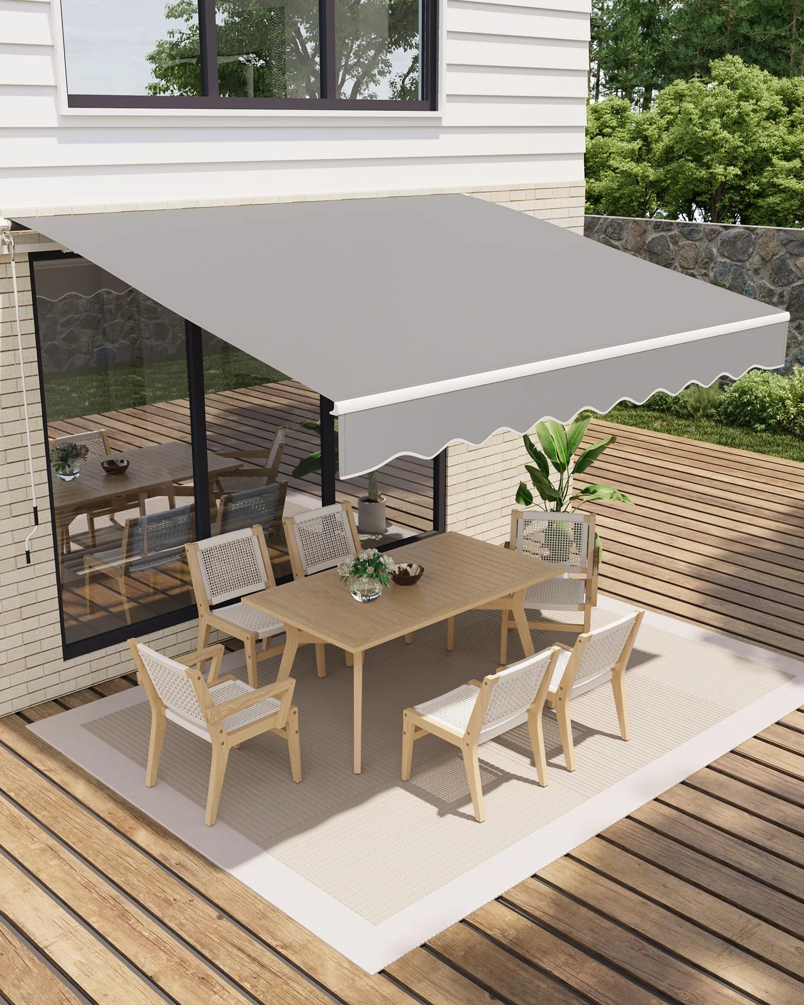 Handmatig intrekbaar terraszonnescherm, aluminium frame, waterdicht, UV-werend zonnescherm voor terras, tuin, balkon, buiten eethoek