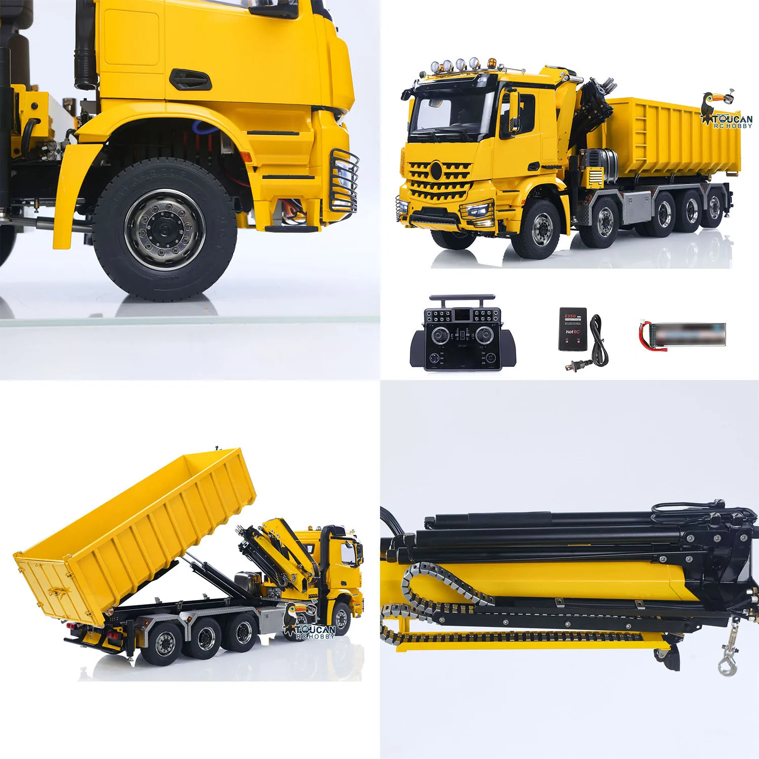 RTR 10x10 RC Hydraulic 1/14 Metal Full Dumper Crane Trucks Remote Control Dump Car Model 3-Speed Transmission Light Sound Set