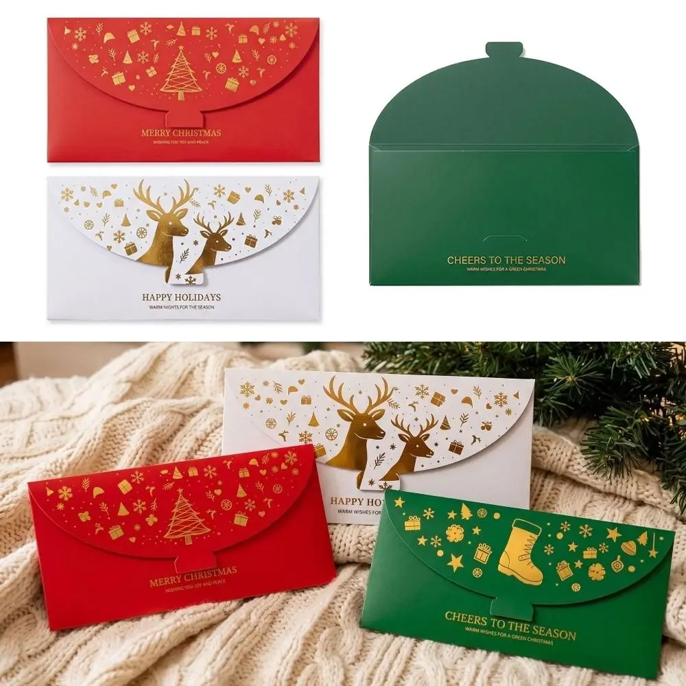 3pcs Luxurious Gold Foil Christmas Gift Envelopes Xmas Tree 18x9cm Cash Envelopes Elk Greeting Card Package Christmas