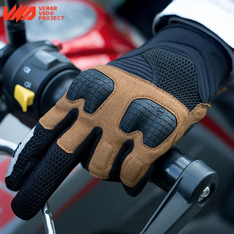 VND Motorcycle Riding Gloves Spring Summer 2023 New Mesh Breathable Anti-fall Rider Touch Screen Men Motocross Black Gray Brown