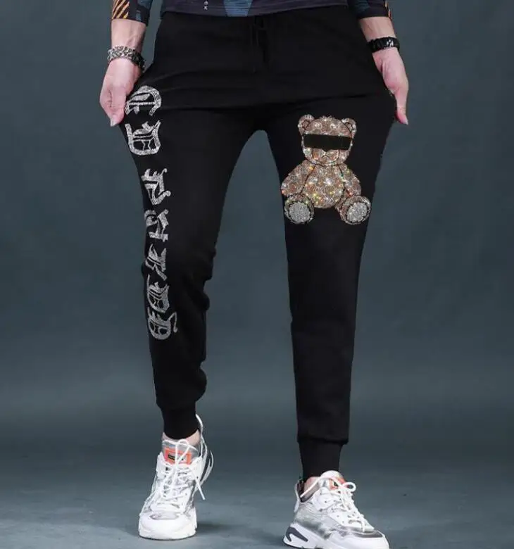 

Men Running Sweatpants Cotton Rhinestone Joggers Pants Fitness Sports Trousers Male Bodybuilding Training