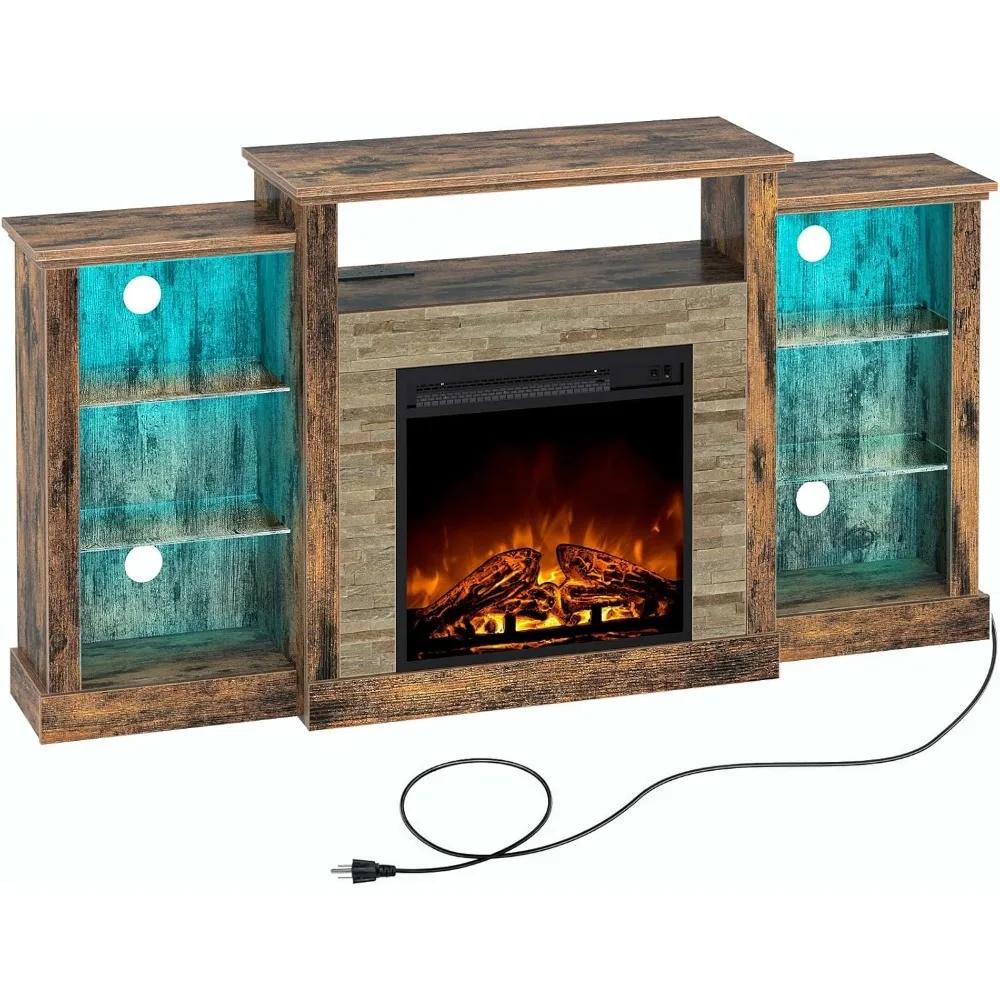 Fireplace TV Stand with Led Lights and Power Outlets, TV Console for TVs up to 65