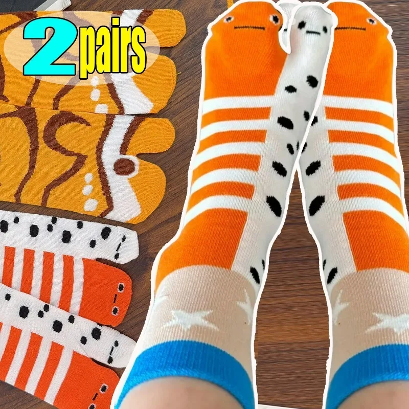 

1-2Pairs Split Toe Socks for Men Women Summer Socks Mid Calf Flower Eel Aquarium Print Couple Matching Novelty Stockings Gifts