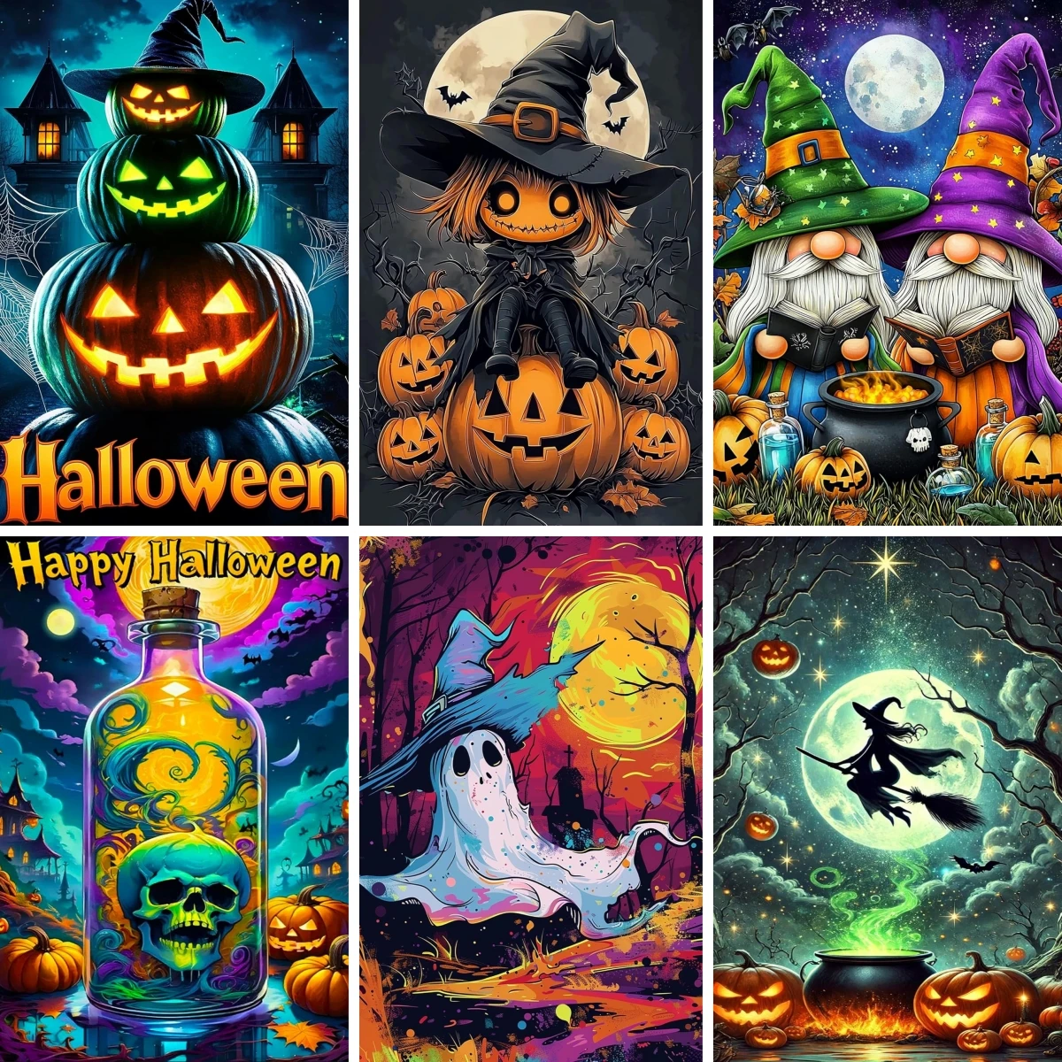 

Ghost Witch Diamond Painting DIY Full Drill Square Spooky Season Halloween Vibes Diamond Mosaic Rhinestone Embroidery Picture