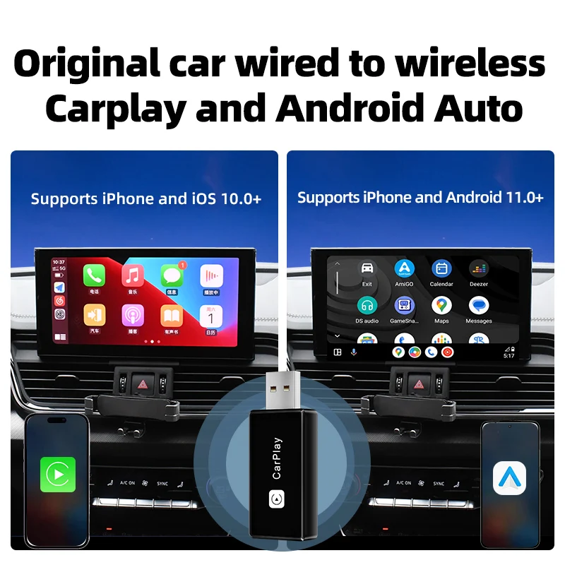 Universal 2 in1 Wireless CarPlay Android Auto Smart Mini Box Plug And Play Wireless Adapter WiFi Fast Connect Car Accessories