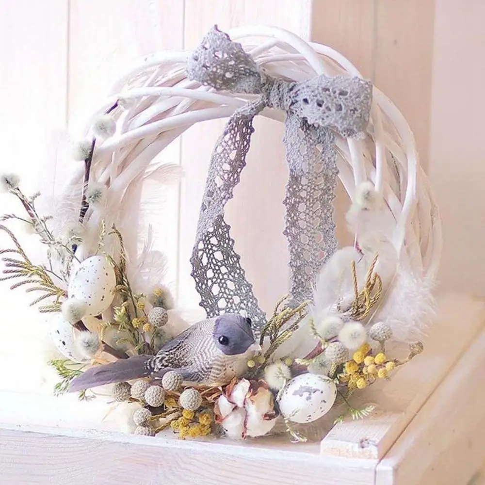 White Garland Wicker Round Design Christmas Tree Rattan Wreath Ornament Vine Ring Decoration Home Party Hanging Flower Craft