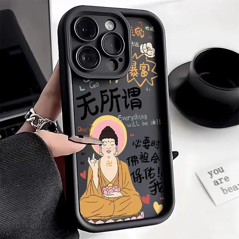 Cartoon Buddha statue phone case for iphone 15 pro max 14 plus 11 13 12 shockproof shell cover for iphone xr xs max x 7 8 plus