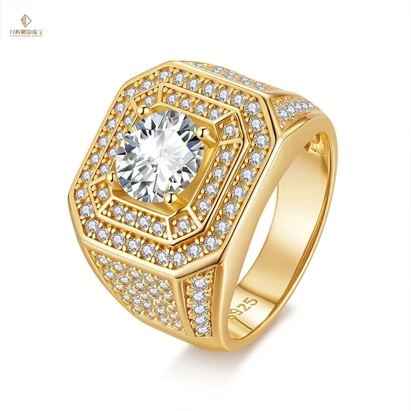 Luxury Personalized Custom D Color VVS 2ct  Moissanite Punk Style GRA Certified 925 Sterling Silver Mens Wedding Ring