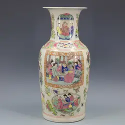White  Handpainted Floor Vase Ceramic Qing Kangxi Chinese Vases People Pattern  Vintage Big Vases Large Retro Home Decor 70S