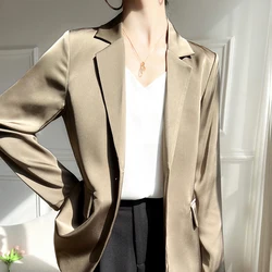 High-Grade Acetate Satin Suit Jacket Women's Thin Spring and Summer New Loose Temperament Fine Edge-Covered Suit Jacket