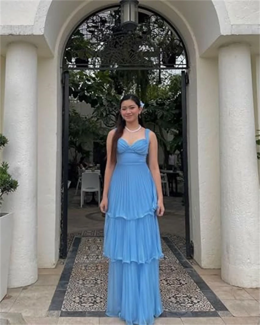 تخصيص السباغيتي الأشرطة الخامس الرقبة مطوي فساتين وصيفة الشرف المتدرج الكشكشة الشيفون طويل فساتين لحضور الحفلات الموسيقية ألف خط ماكسي فستان الحفلات