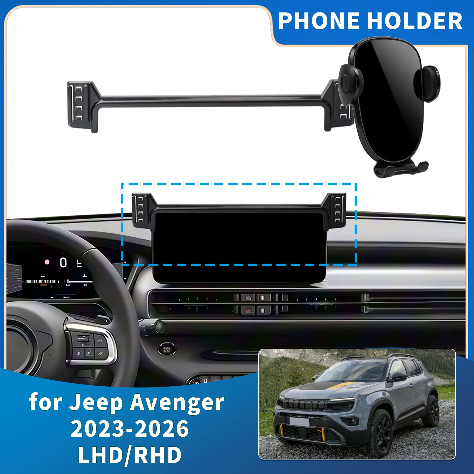 Suporte de Telefone Integrado para Tela LHD RHD para Jeep Avenger 2023 2024 2025 2026 - Acessórios Automotivos