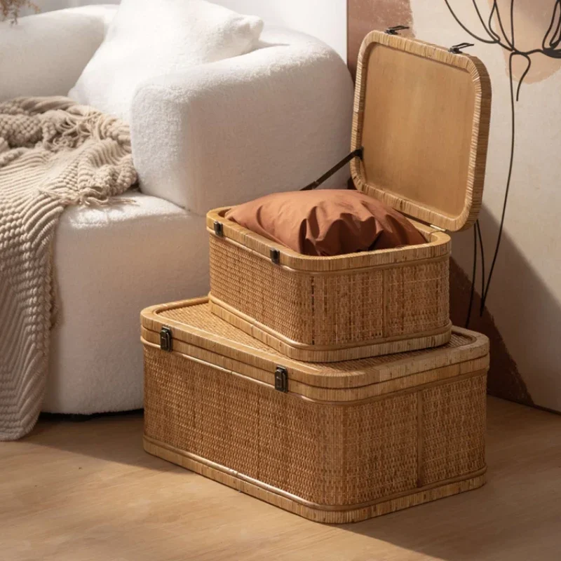 Nordic Ins Woven Storage Box Household Rattan Woven Toy Snack Box Sundries Finishing Box Bedroom Dust Clothing Basket