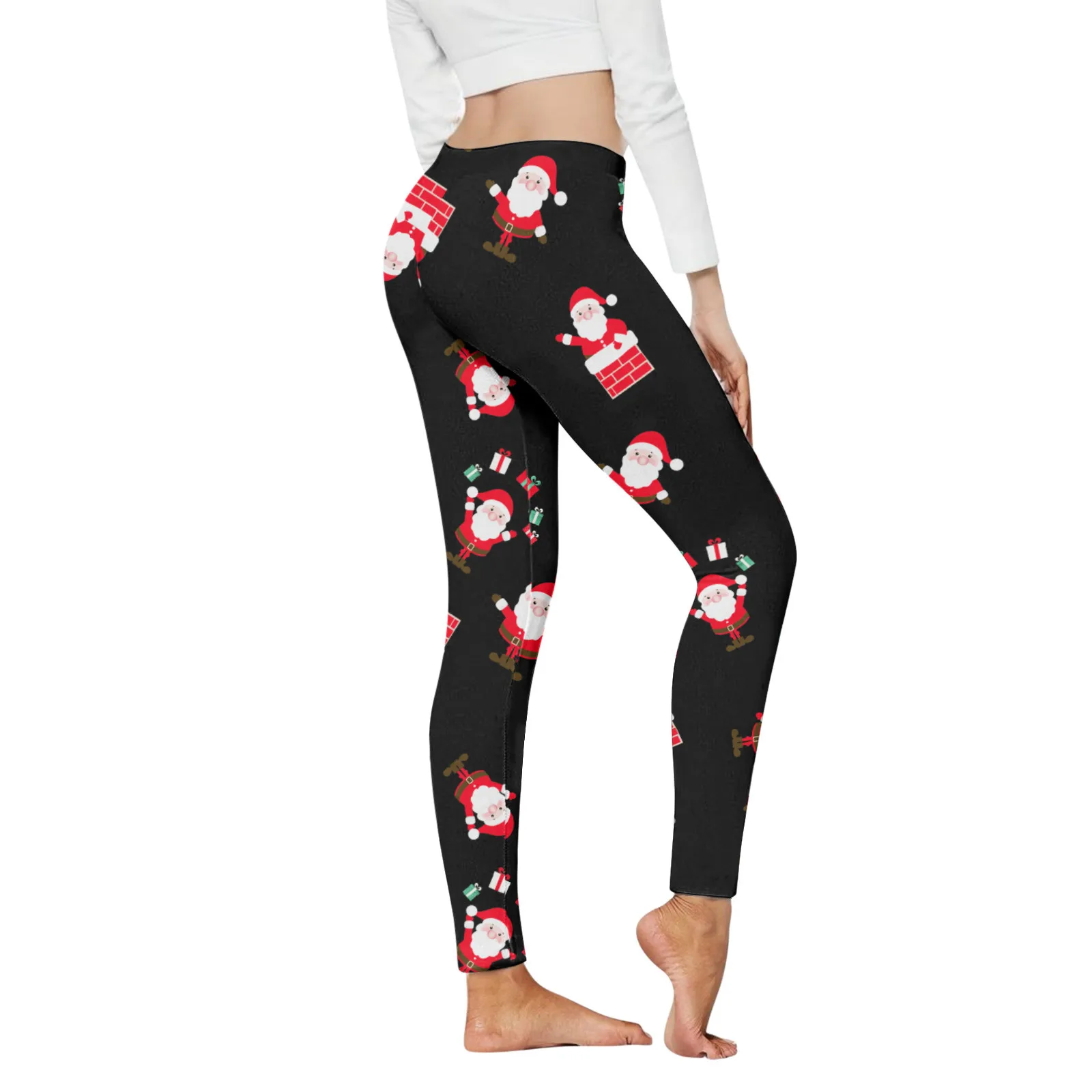 Leggings estampados de cintura alta para mulheres, calças justas esportivas elásticas, magras e engraçadas, controle natalino