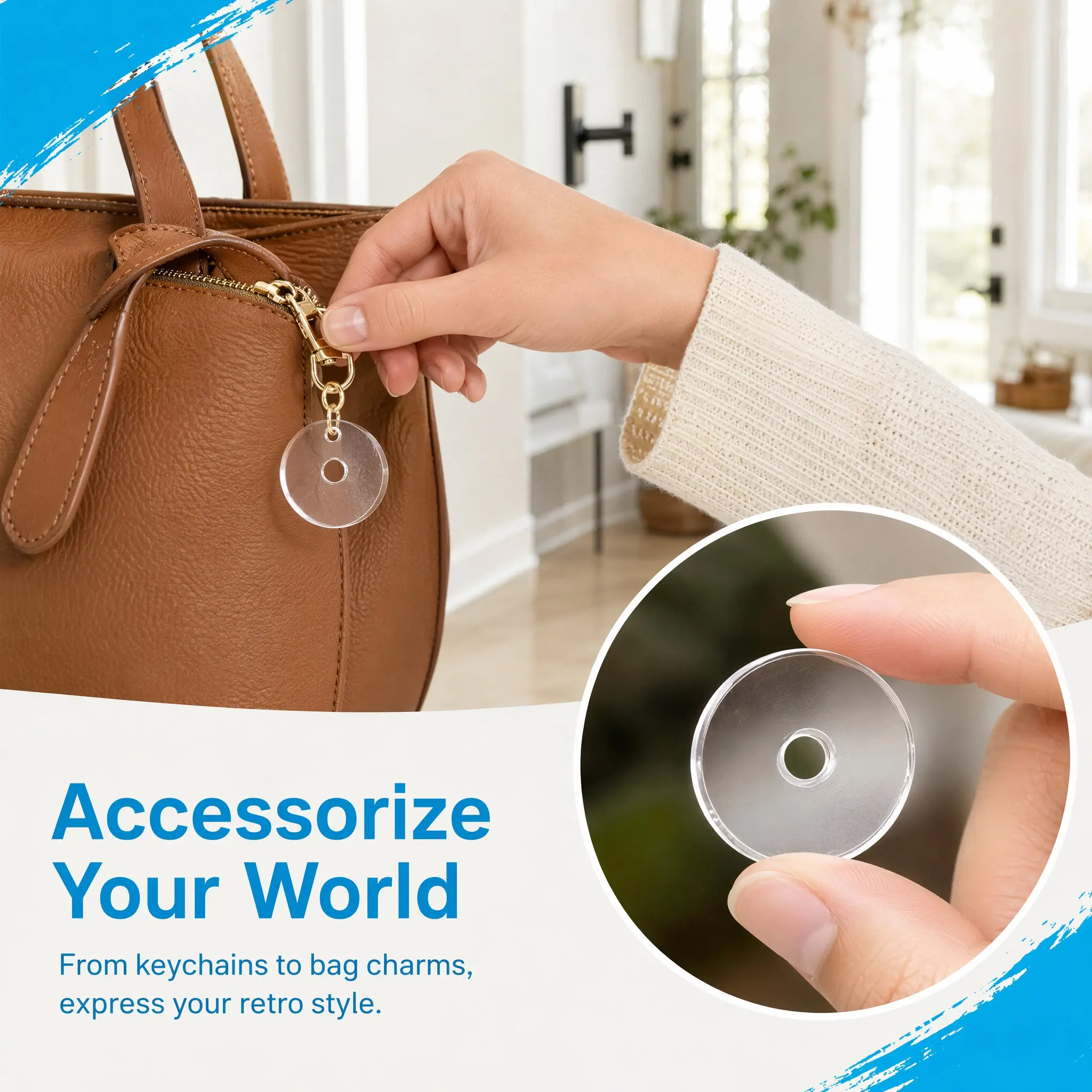 20pcs Clear Mini Record Keychain Pendants – Blank CD Disk Charms for Bags, Keys & DIY Retro Music Accessories