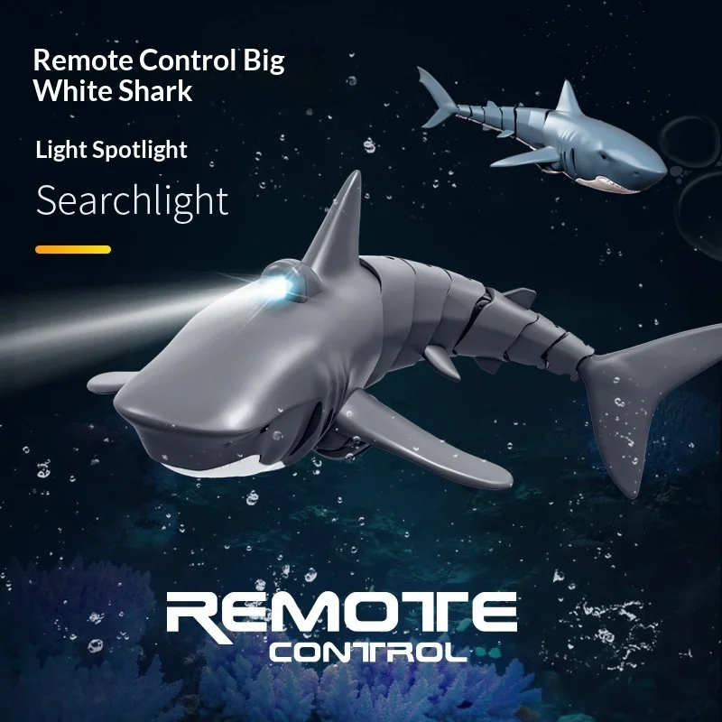 Electric Shark Boat Model Remote Control Simulation Toy 360 Degree Rotation for Boys Kids Swimming Pool Water Play 2.4G