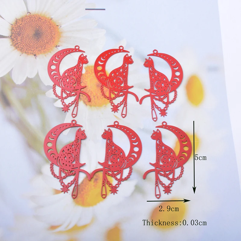 30 Stück AB7582 Messing-Filigran-Mond- und Katzenanhänger, bunte goldene Anhänger für DIY-Schmuckherstellung von Ohrringen – Detail 5