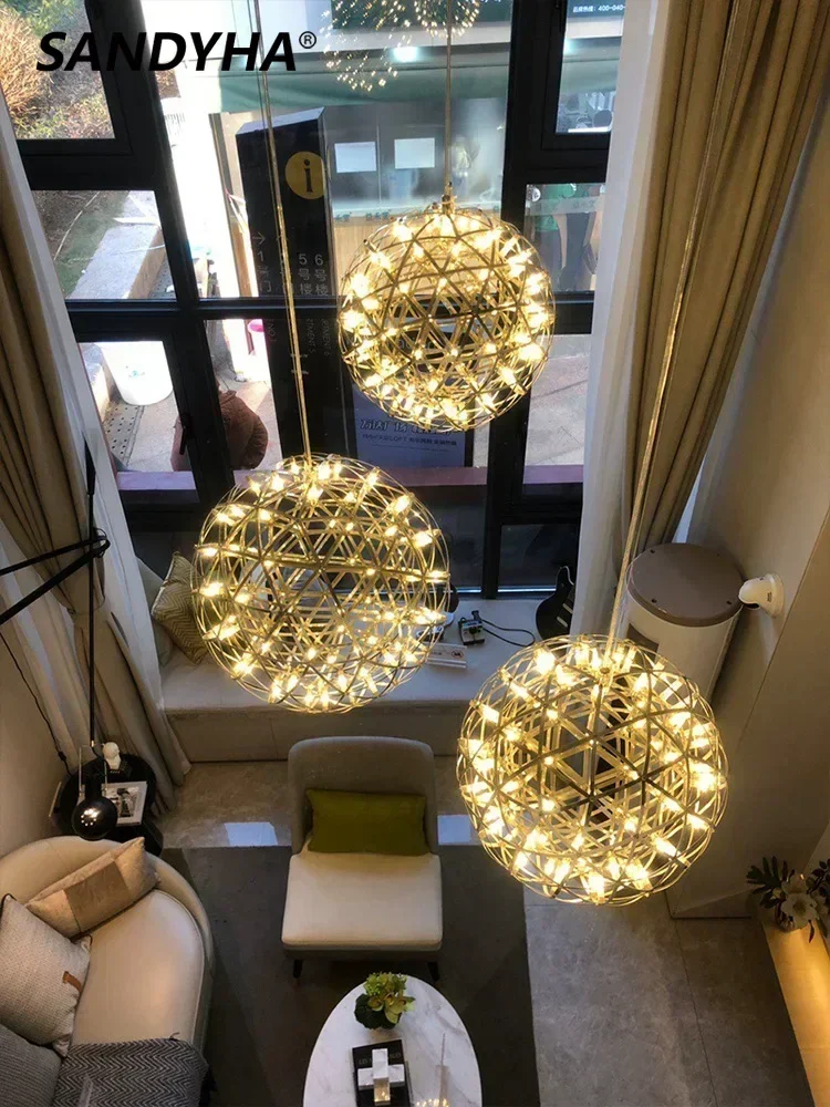 

SANDYHA Modern Sparkling Ball Led Pendant Lights for Bar Living Dining Room Chandeliers Iron Starry Sky Home Decor Hanging Lamp