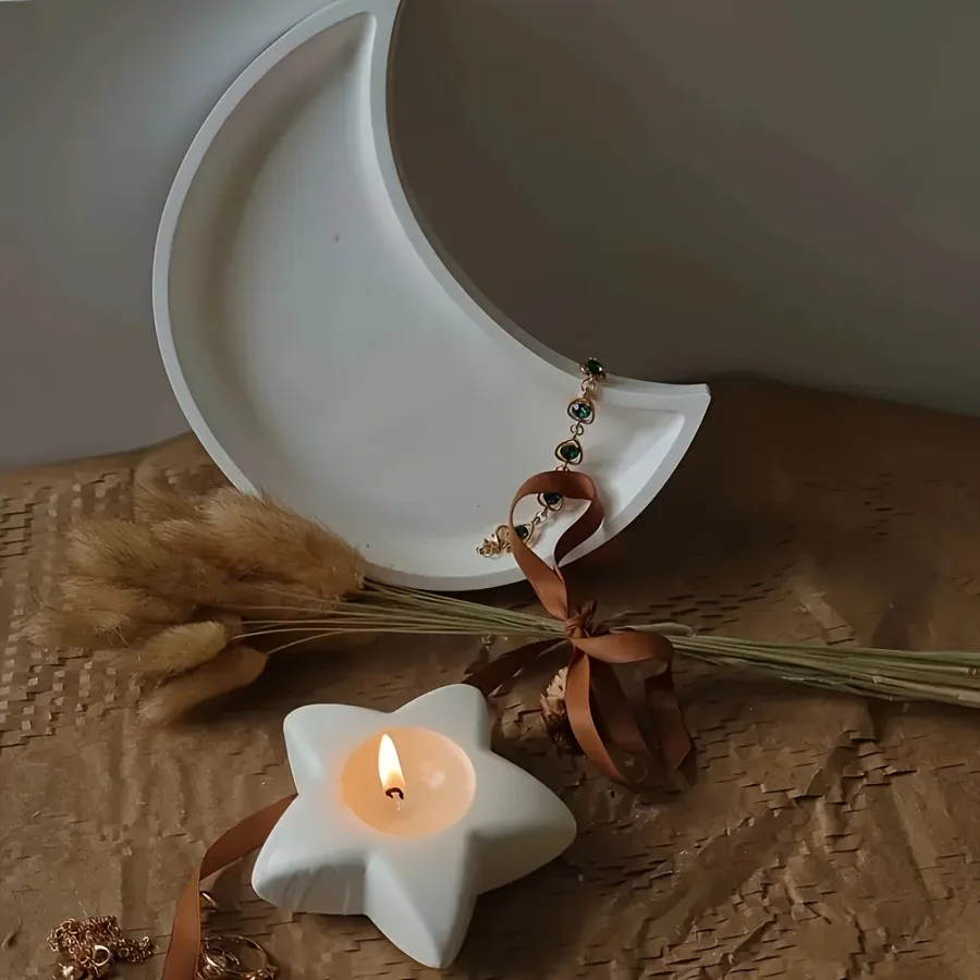 DIY Silikonform für Herzförmige Mond- & Stern-Kerzenhalter - Wiederverwendbare Ungiftige Harzformen, Leicht zu Reinigen DIY Kerzenherstellung Zubehör