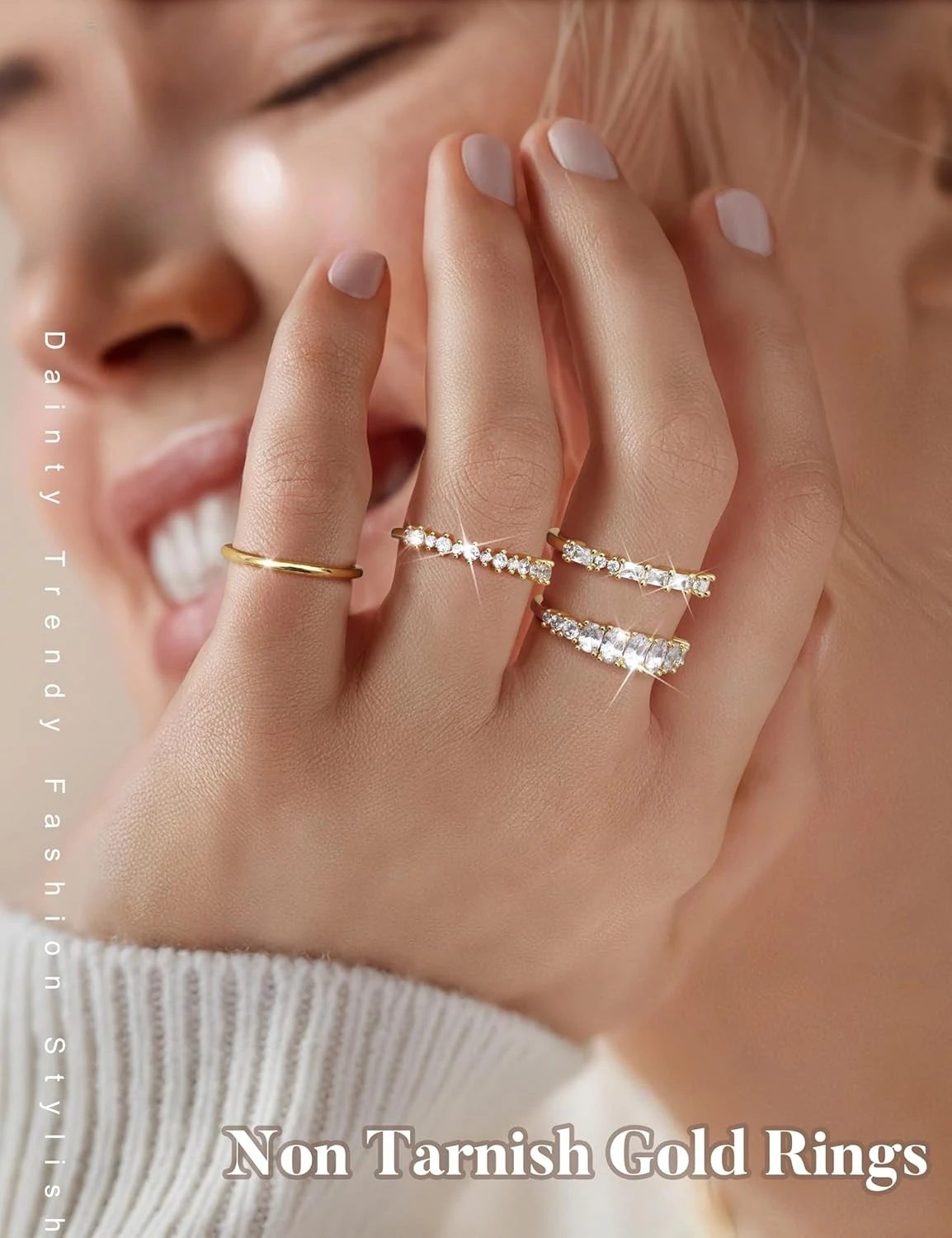 ORAZIO 14K Gold Plated Stackable Rings for Women Non Tarnish Wedding Bands Statement Engagement Promise Thumb Rings Size 5-10