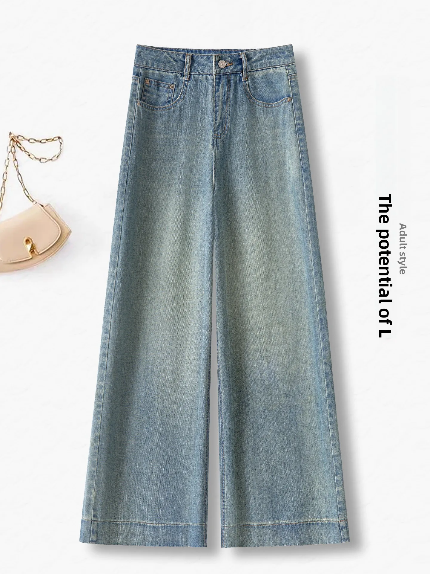 

Светло-голубые джинсы с широкими штанинами и высокой талией для женщин, повседневные, свободные, стройнящие, в стиле ретро, прямые брюки-трубы, весна-осень, новинка