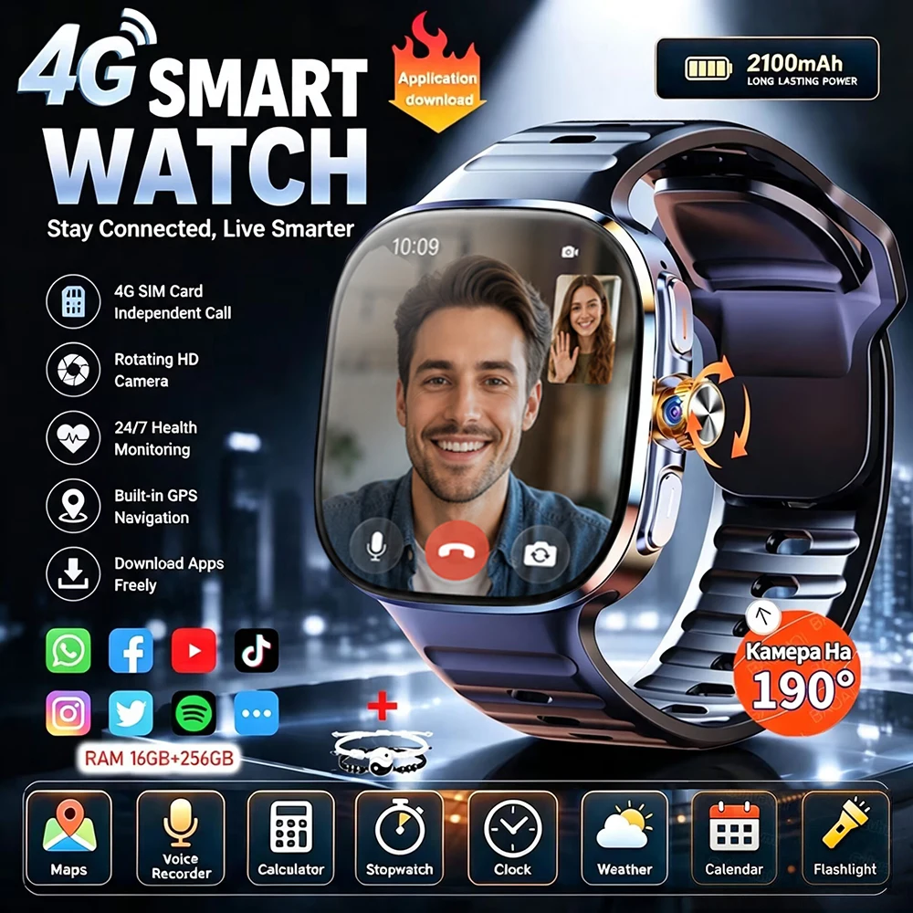 5G/4G Full Network Mini Phone Smartwatch 720*720 AMOLED Screen Video Call 16GB+256GB RAM Google Play 2100mAh WIFI GPS Smartwatch