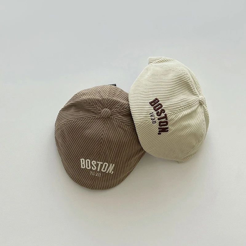 

Fashion Letter Beret Drawstring Baby Duck Tongue Cap 2-6year Kids Sunshade Visors Autumn Winter Corduroy Children Forward Hat