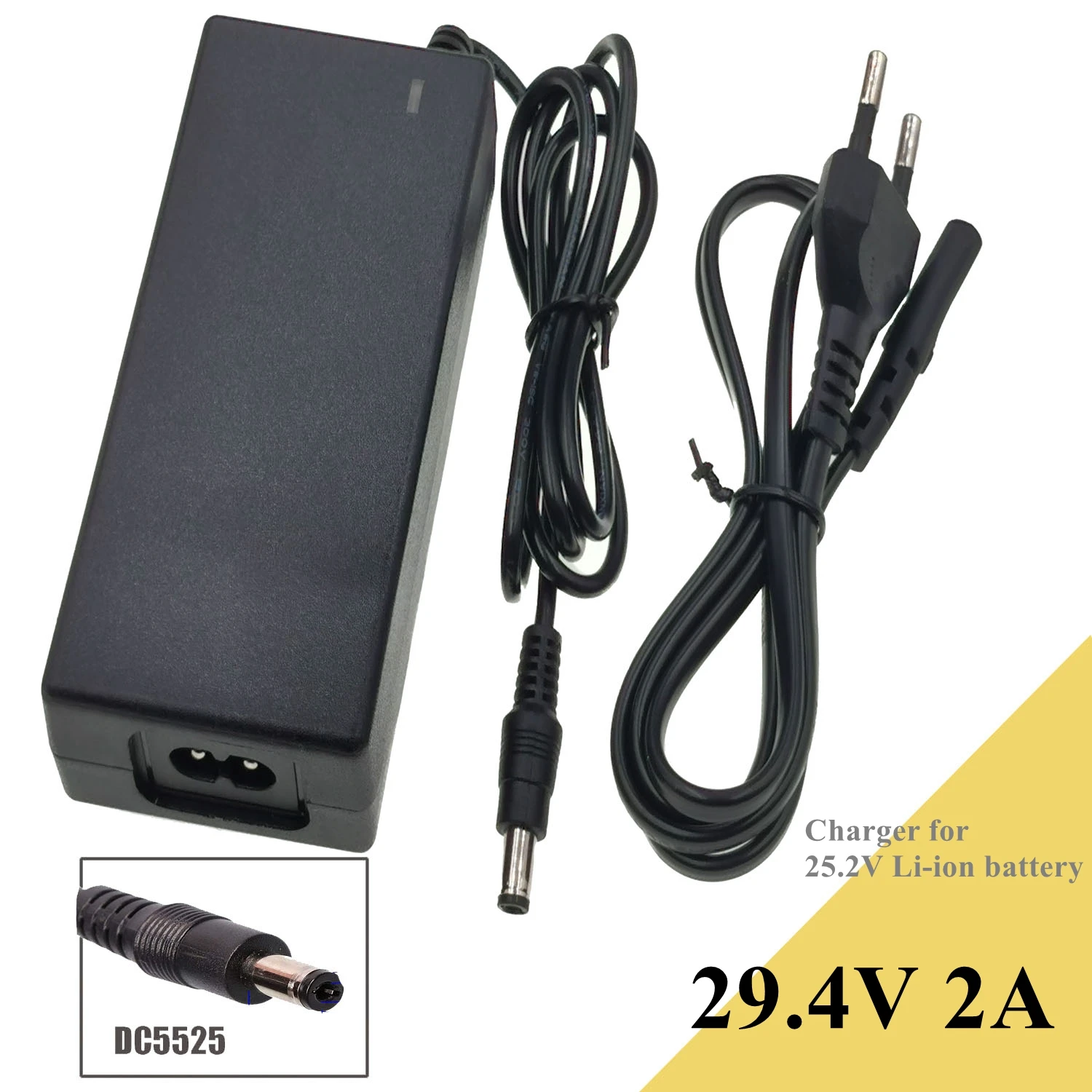 29.4v 2A charger for 24v 25.2v Li-ion battery 7S 18650 battery pack Connnector DC5525