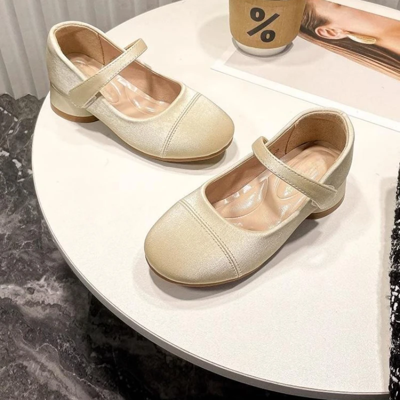 Little Girls Espadrille Mary Jane Shoes 2026 New Summer Kids Strappy Leather Shoes High-heels Simple Princess Party Dress Up
