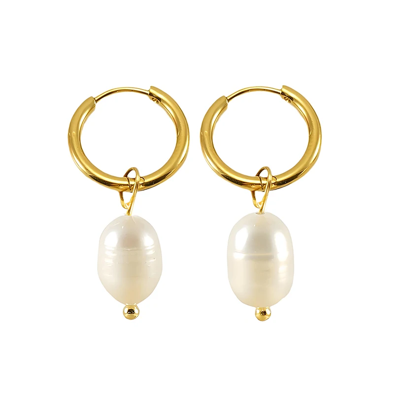 

Freshwater Pearl Drop Earrings for Women Elegance Jewelry Classy Titanium Steel Plated With 18K Gold Dangle Huggie Hoop Earrings