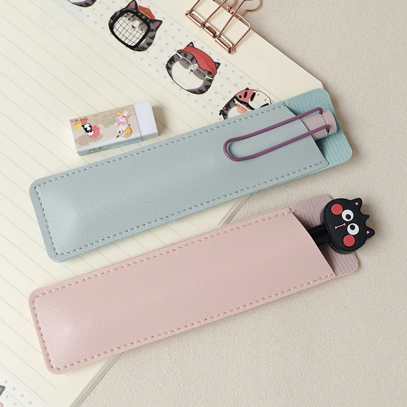 PU Leather Pen Protection Cover Pen Holder Soft Pencil Case Pen Pouch Pen Bag Stationery Office School Supplies Gift