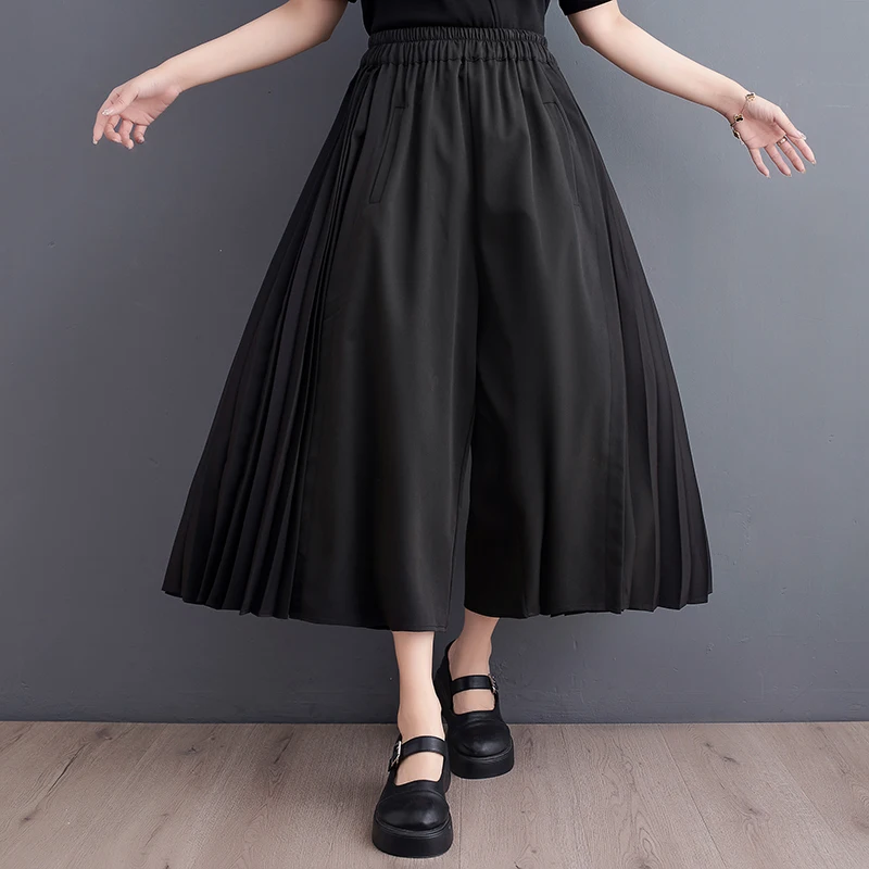 Versatile Casual Pants Straight Leg Wide Leg Thin Sle Faionable Splicing Design Summer New Arrival Hong Kong Sle Skirt