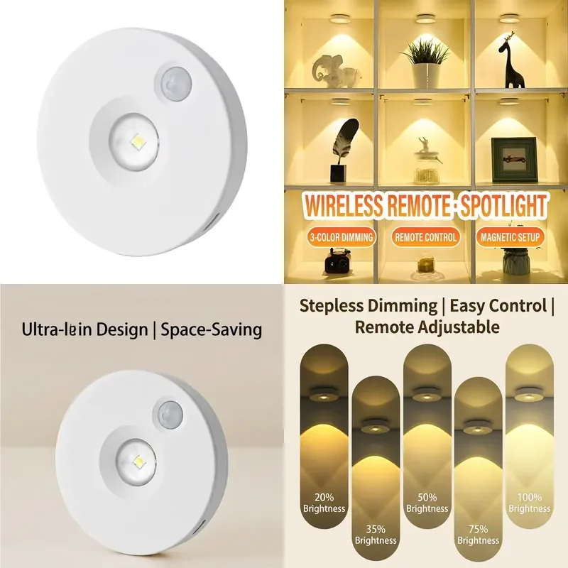 for New Modern Wireless Remote Control Rechargeable LED Magnetic Cabinet Light with Sensor Dimmable Display Cabinets