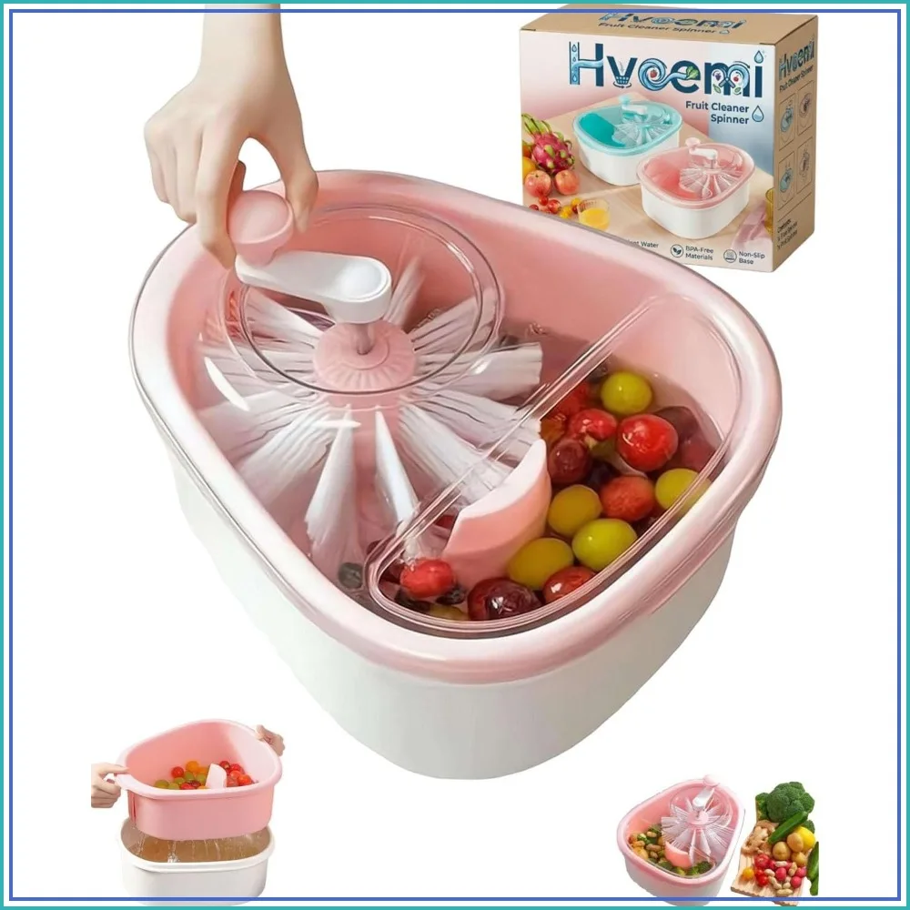 Fruit Cleaner Spinner, Strawberry Wash Machine, 360° Veggie Washer, Pink