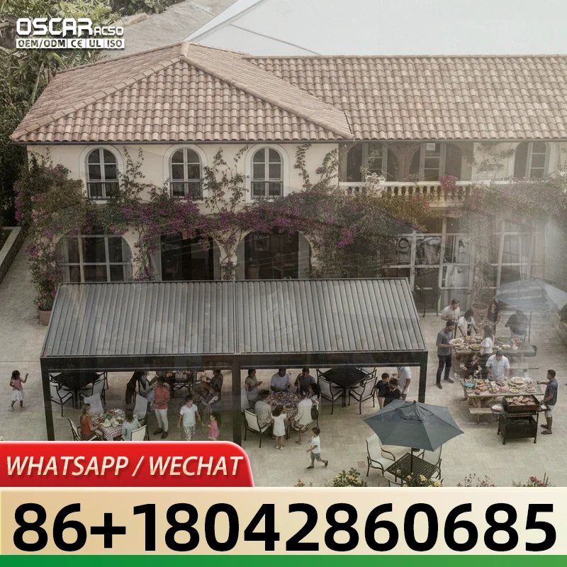 Factory Wholesale OEM Outdoor Aluminium Motorized Electric Retractable Waterproof Louvered Pergola Roof Metal Garden for Backyar