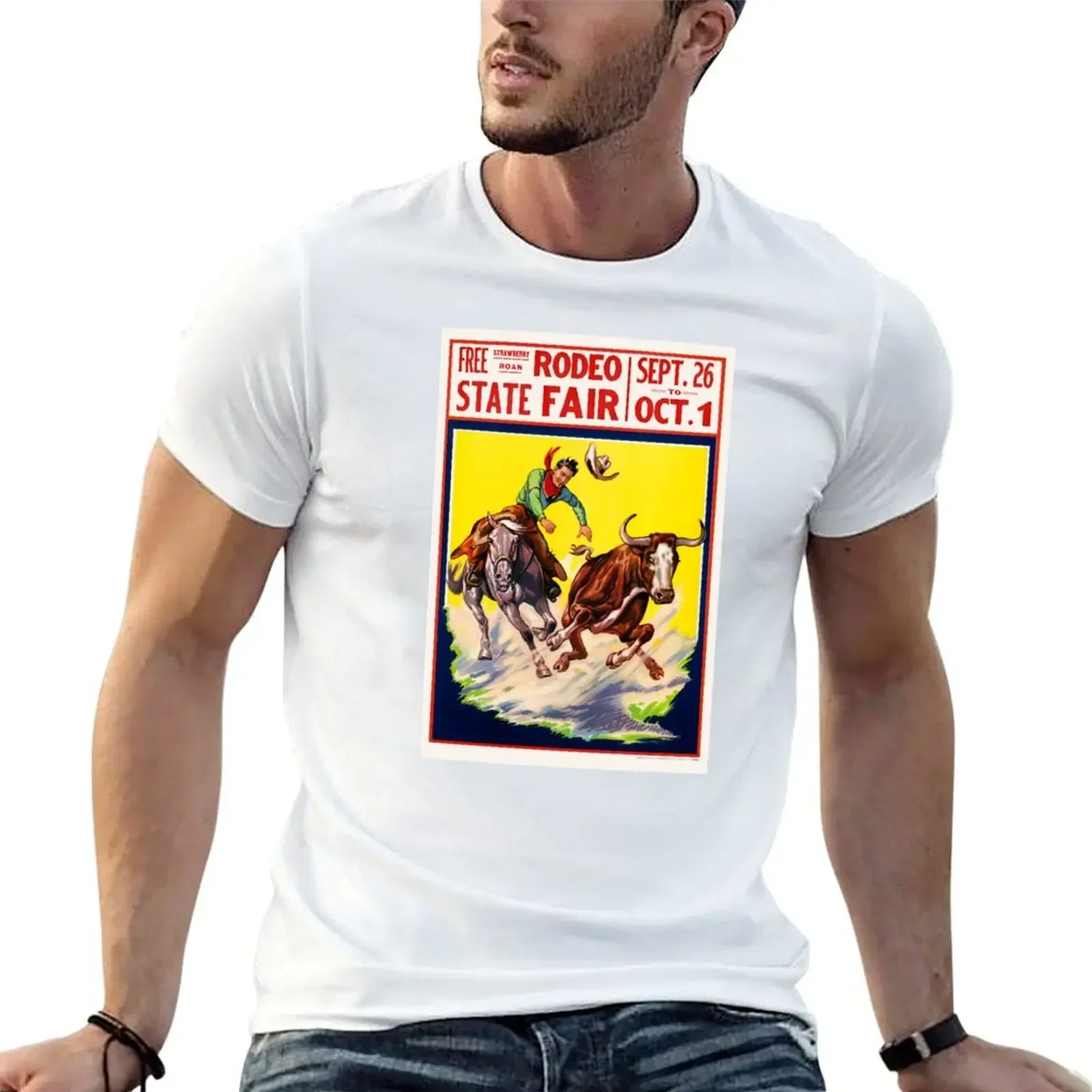 Free Strawberry Roan Rodeo State Fair USA Vintage Poster T-Shirt cotton graphic tees cheap stuff shirts graphic tee men