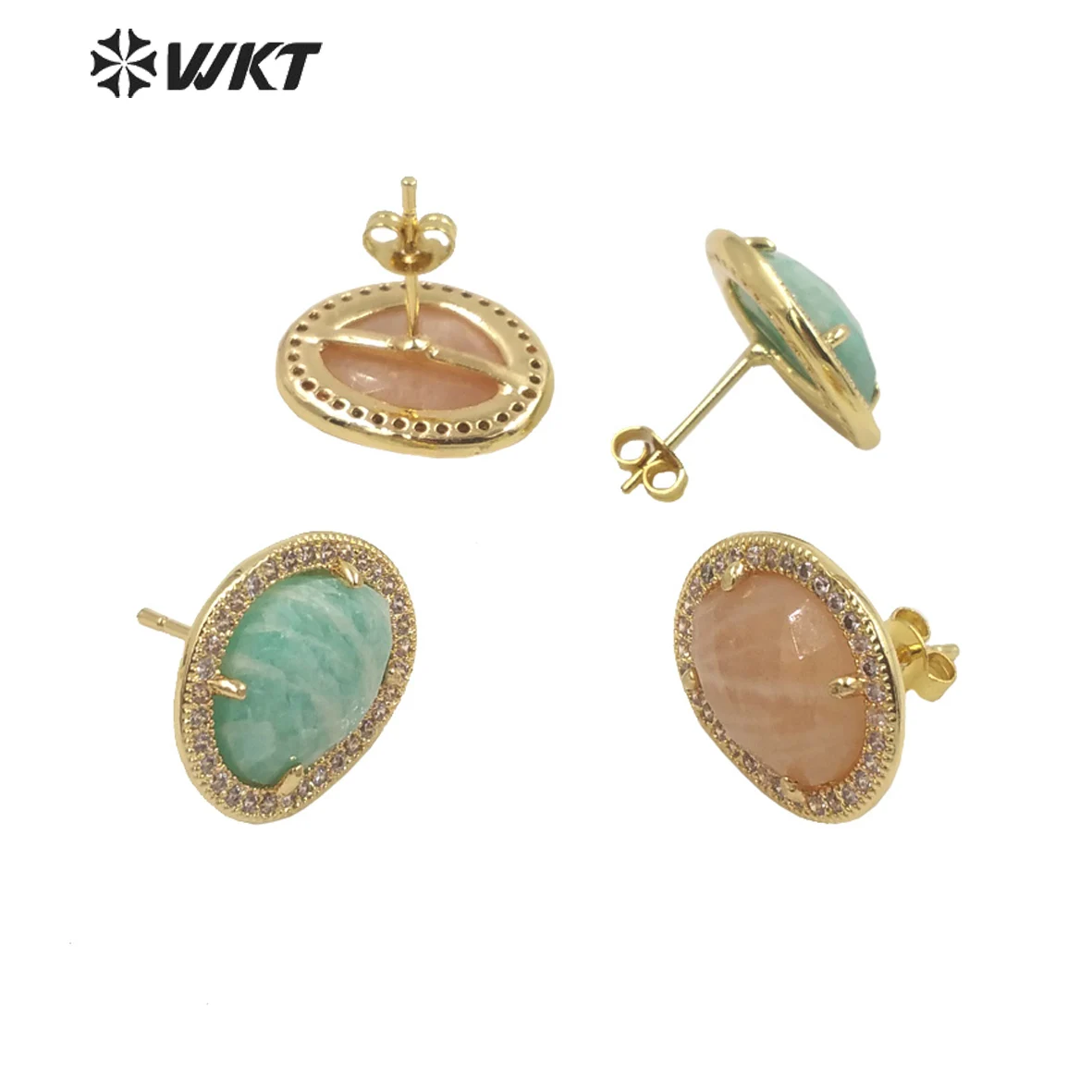 WT-ME085  WKT 2023 Fashion sale micropave stone Studs women Retro style Round Gemstones Earrings Studs Wholesale jewelry