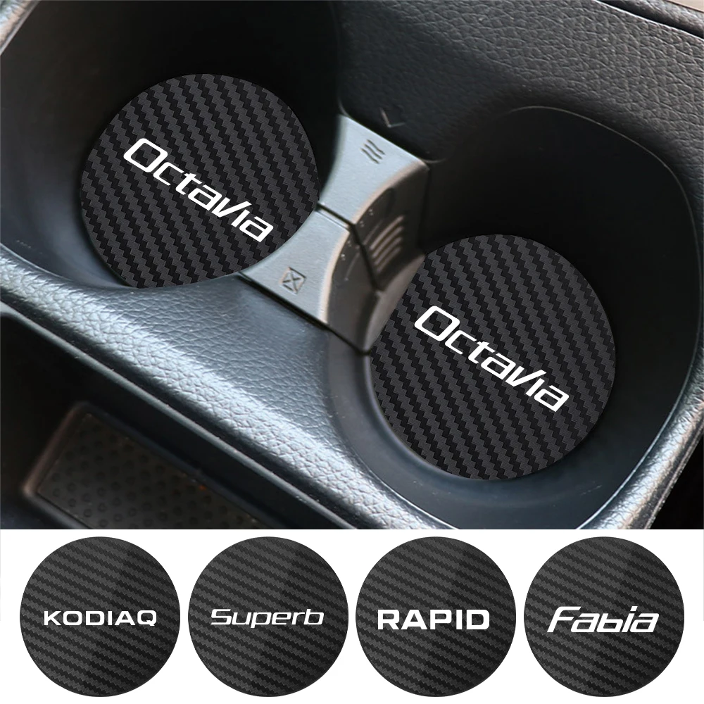 2PCS Car Cup Slot Non-Slip Mat Accessories For Skoda Octavia Fabia Rapid Superb Kodiaq Scala Karoq Citigo Kamiq Roomster Enyaq