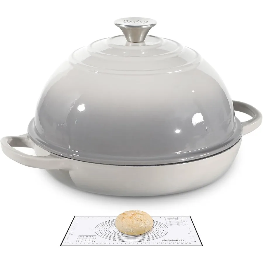 

5.5QT Enameled Cast Iron Dutch Oven with Silicone Baking Mat for Home Baking Ideal for Sourdough Bread Round 10 Baking Pan Perf