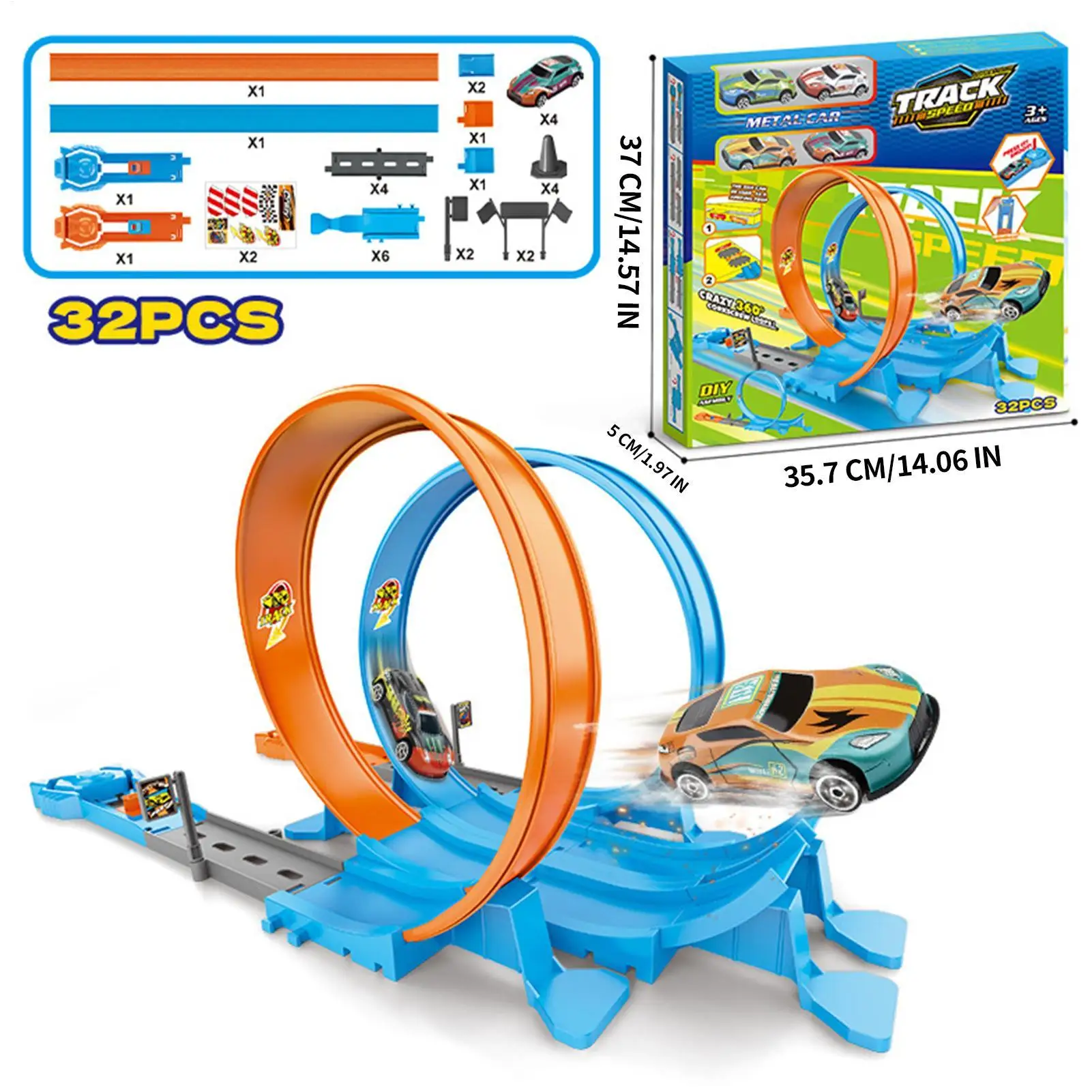 DIY Assembled Rail Kits Construction Truck Car Track Play Set 360 Degree Wall-Climbing Game for Toddler Birthday Easter Party