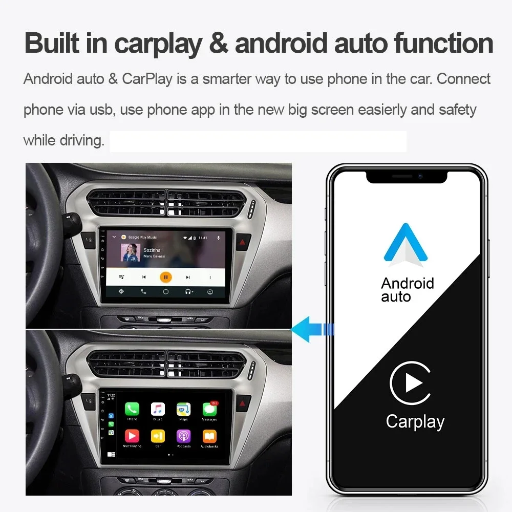 Radio con GPS para coche, reproductor Multimedia con Carplay, estéreo, inalámbrico, Android, para Peugeot 301, Citroen Elysee 2013 - 2018