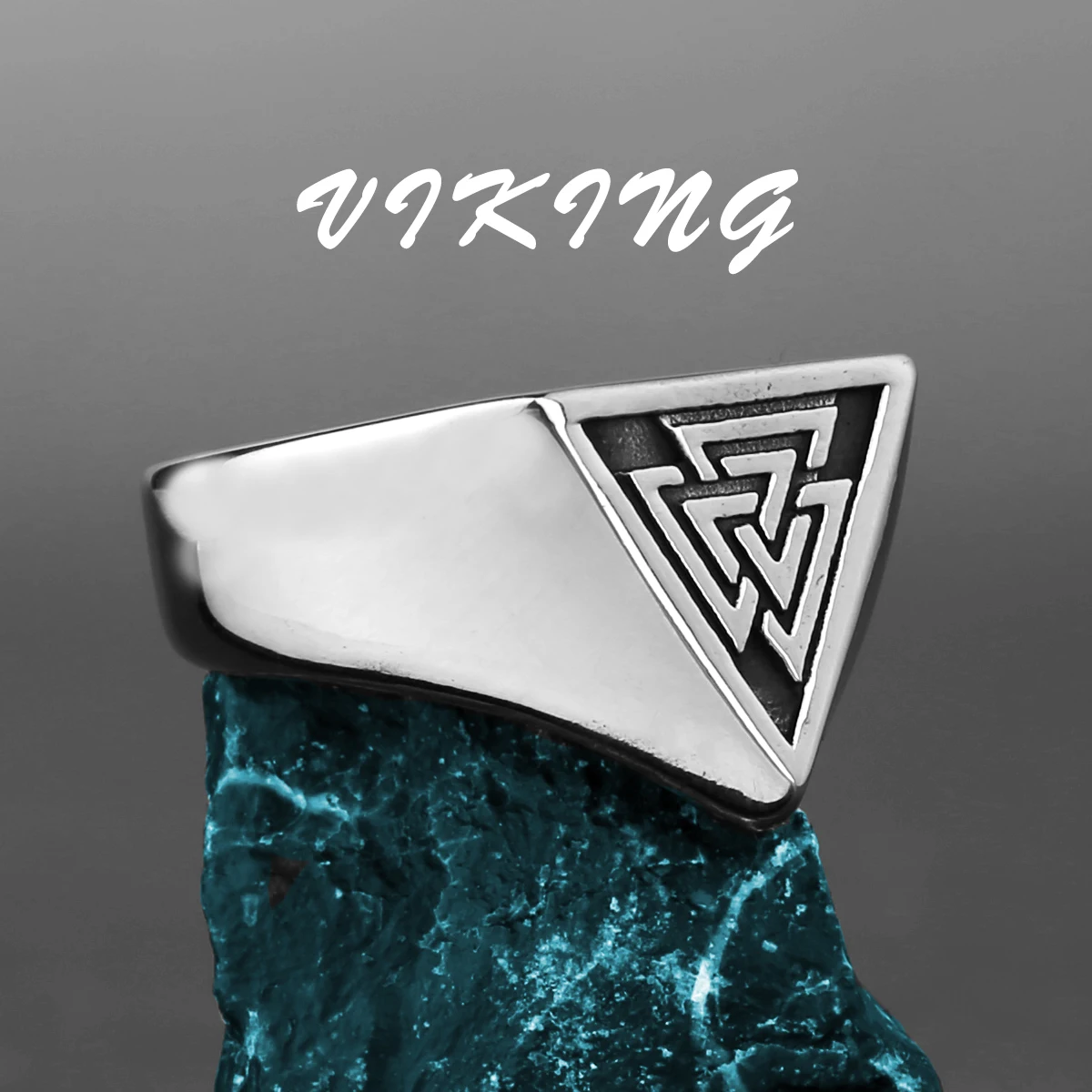 316L Stainless Steel Minimalist Valknut Triangle Symbol Signet Ring Nordic Rune Protector Amulet Ring Viking Jewelry