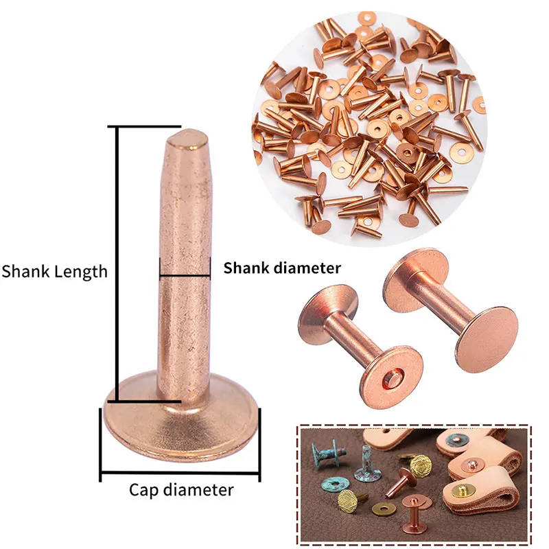 WUTA 43 Pcs Pure Copper Rivets and Burrs,4 Sizes Set Solid Brass Studs Setting Tool for Belts Wallets Collars Leather DIY Craft