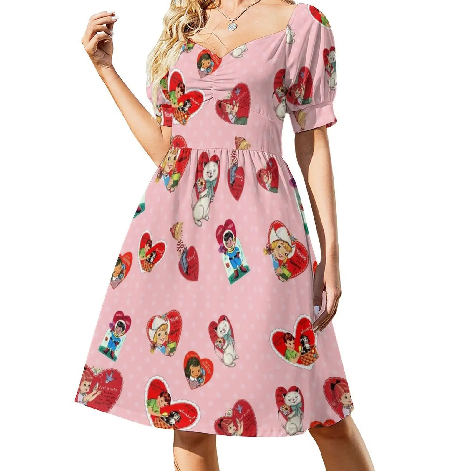 

Vintage Valentine Pattern Short Sleeved Dress Elegant gown Party dresses for women Dress